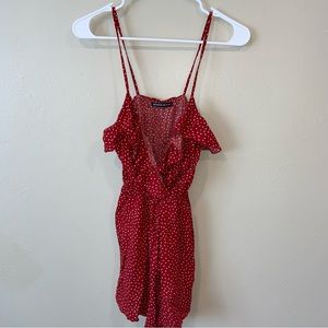Brandy Melville red polka dot ruffle romper OS